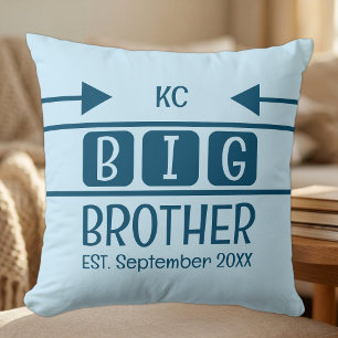 Coussin Initiales grand frère mois année établis bleu