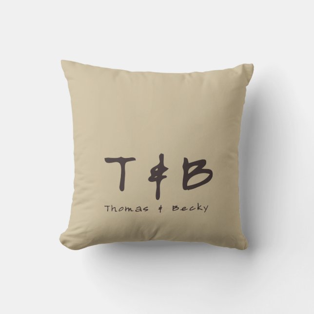 Coussin Initiales minimales orientales et nom sur du sable (Recto)