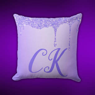 Coussin Initiales Monogramme avec Parties scintillant viol