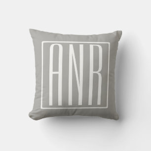 Coussin Initiales Monogramme Blanc Sur Gris Clair