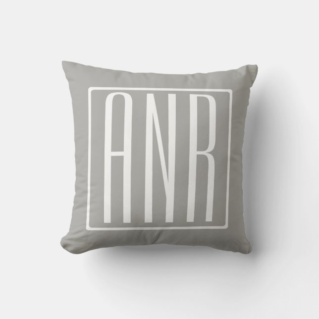 Coussin Initiales Monogramme | Blanc Sur Gris Clair (Recto)