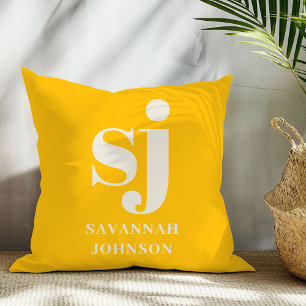 Coussin Initiales monogramme jaune vif élégant