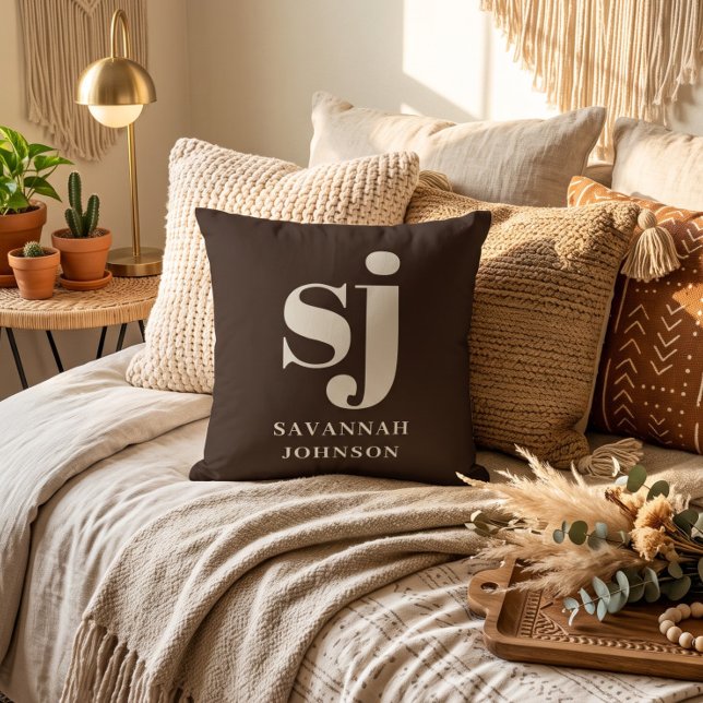 Coussin Initiales monogramme marron de ferme élégantes  (Créateur téléchargé)