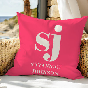 Coussin Initiales monogramme rose vif élégant