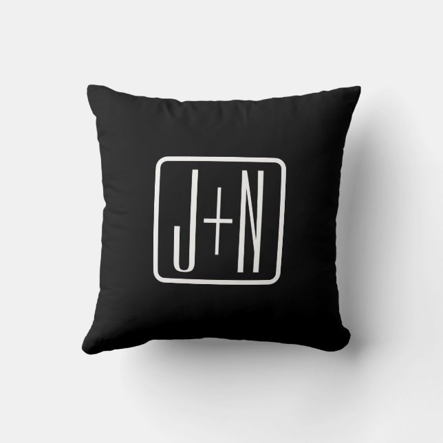 Coussin Initiales Monogrammées Modernes | Noir & Blanc (Verso)