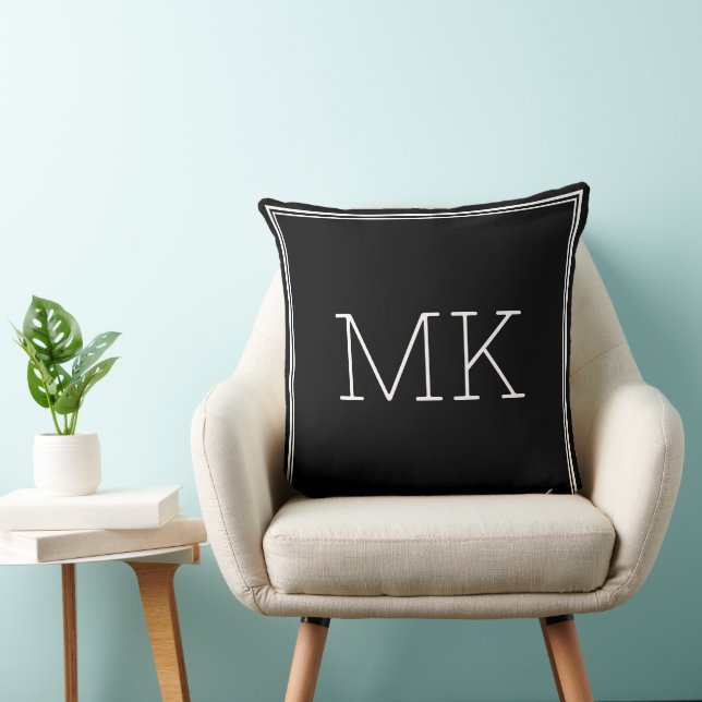 Coussin Initiales Monogrammes minimes modernes Cadre Noir (Chaise)