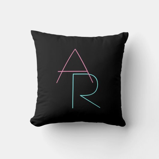 Coussin Initiales superposées modernes | Rose Turquoise No (Recto)