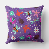 Coussin Insectes Colorés Fleurs Chambre Violette (Verso)
