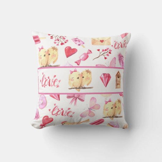 Coussin Inséparables Coeurs Mariage Keepsaké Noms roses (Recto)