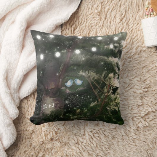 Coussin Inséparables + Pine Tree Rustic Night Lights Perso (Couverture)