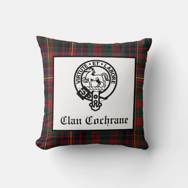 Coussin Insigne de Clan Cochrane et tartan (Recto)