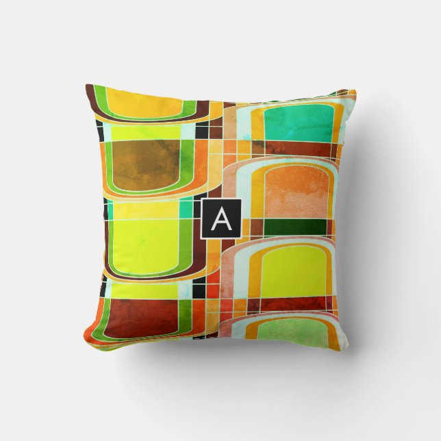 Coussin Inspiré de rétro funky coloré (Recto)