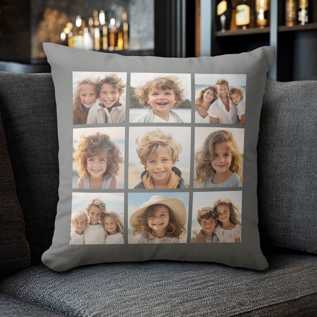 Coussin Instagram Photo Collage 9 photos Charcoal Grey (Custom Photo Collage Pillow)