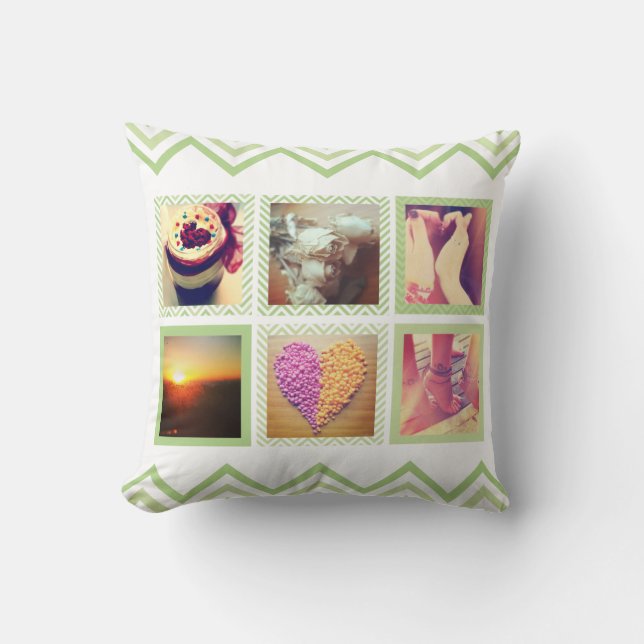 Coussin Instagram vert personnalisé Chevron (Recto)