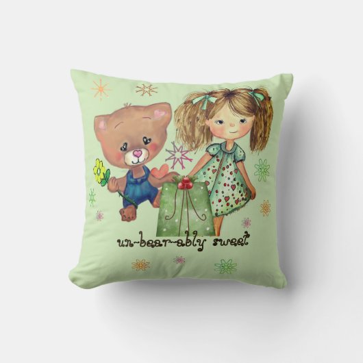 Coussin Insupportable douce fille et ours en peluche (Recto)