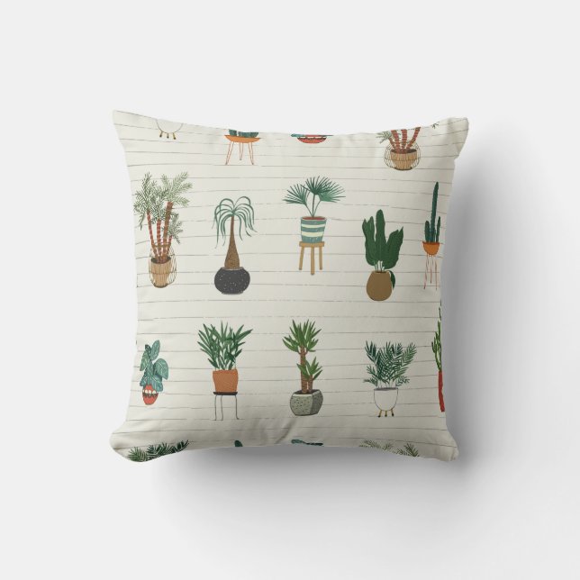 Coussin intérieur accueil plantes couture main dessinée mo (Recto)