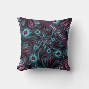 Coussin Into the Depth Blue Rose Abstrait Fractal Art Name