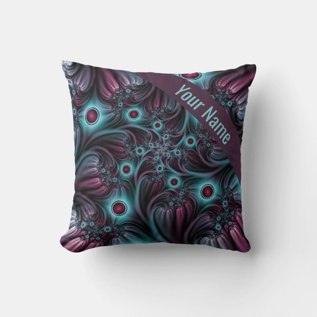 Coussin Into the Depth Blue Rose Abstrait Fractal Art Name (Recto)