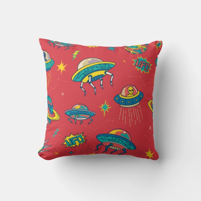 Coussin Inventaires d'espace UFO rétro (Recto)