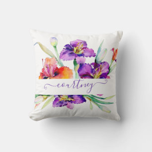 Coussin Iris aquarelle violette personnalisée 