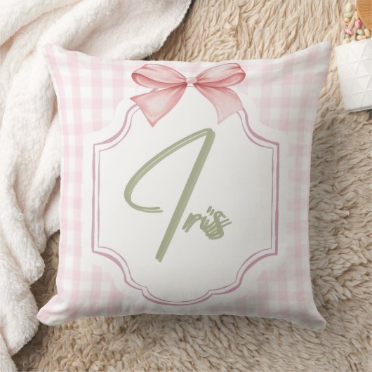 Coussin Iris Baby Girl Nursery Art Pink Bow personnalisé (Couverture)