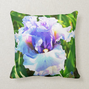 Coussin Iris d'aquarelle en bleu et lavande
