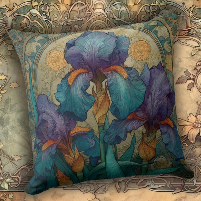 Coussin Iris Enchantment Art Nouveau (Créateur téléchargé)