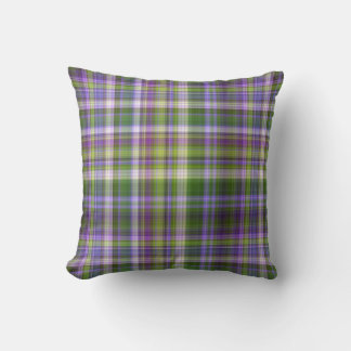 Coussin Iris fleurit violet et vert plaid