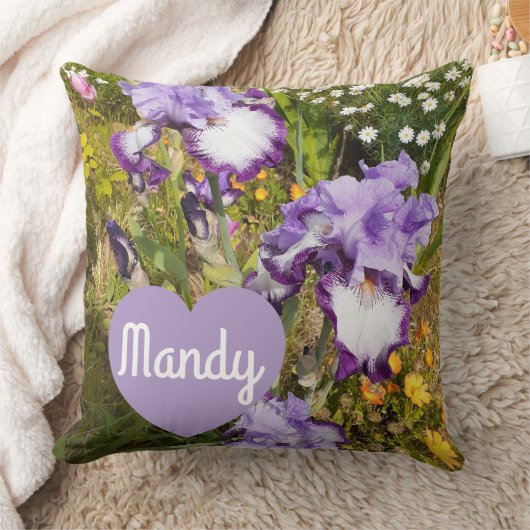 Coussin Iris Irises Fleur violette Anniversaire Filles Nom (Couverture)