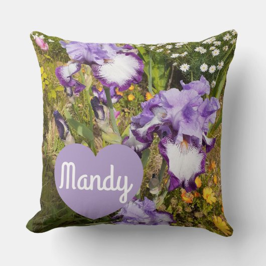 Coussin Iris Irises Fleur violette Anniversaire Filles Nom (Recto)