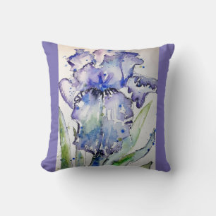 Coussin Iris mauve art Watercolor Flower Cushion