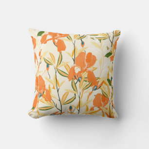 Coussin Iris orange : motif floral transparent