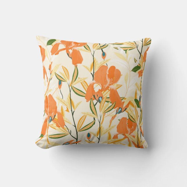Coussin Iris orange : motif floral transparent (Recto)