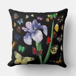 Coussin IRIS PARMI LES BÂTIMENTS COLORÉS Floral Noir