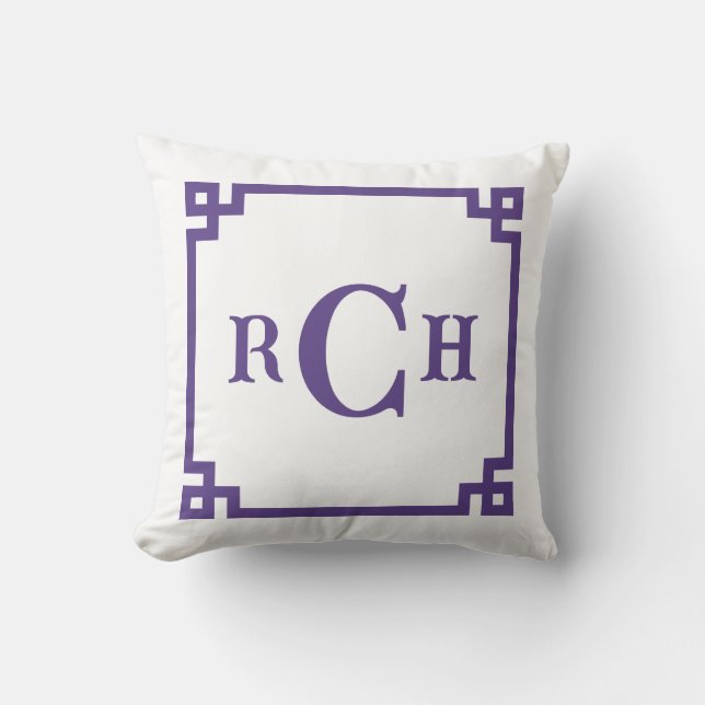 Coussin Iris Purple Chinoiserie Grec Clé Monogramme (Recto)