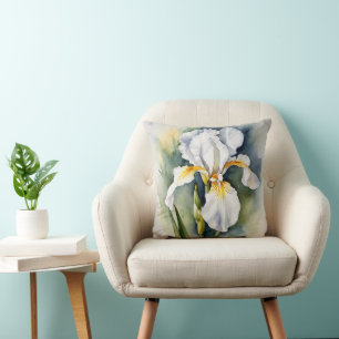 Coussin Iris Schwertlilie blanc - Conception aquarelle
