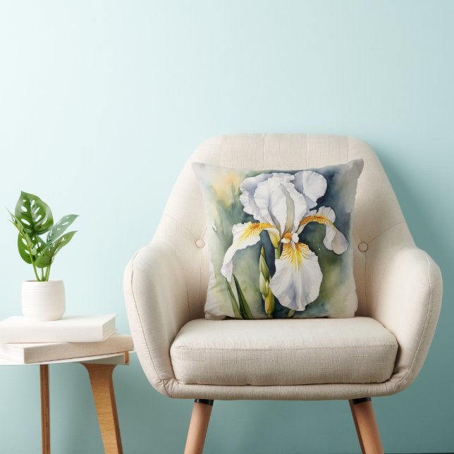 Coussin Iris Schwertlilie blanc - Conception aquarelle | (Chaise)