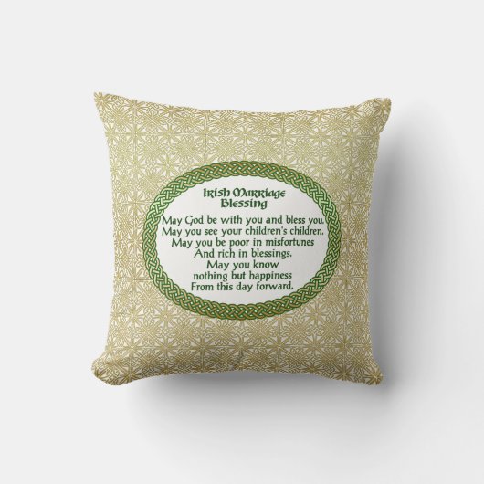 Coussin Irlandais mariage bénédiction, or et Mariage vert (Recto)