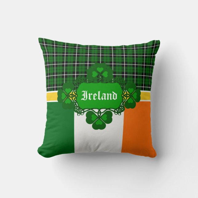 Coussin Irlande National Tartan, drapeau, shamrock celtiqu (Recto)
