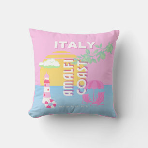 Coussin Italie Travel art, Côte d'Amalfi, Preppy, Rose