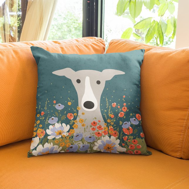 Coussin Italien Greyhound Whippet mignon Chien Floral (Créateur téléchargé)