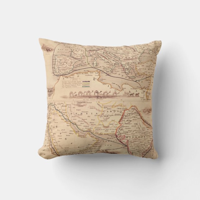 Coussin Itinéraire sur terre vers l'Inde (Recto)