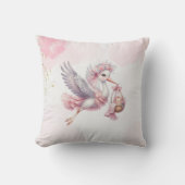 Coussin It's a Girl Pink Stork Pink Clouds Baby Shower (Recto)