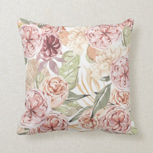 Coussin Ivory and Blush Vintage Watercolor Floral Accent