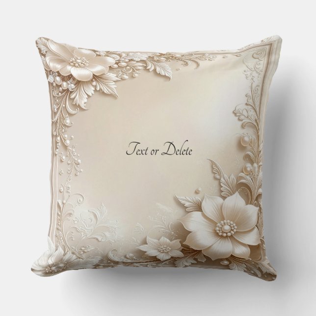 Coussin Ivory Flowers Throw Pillow (Recto)