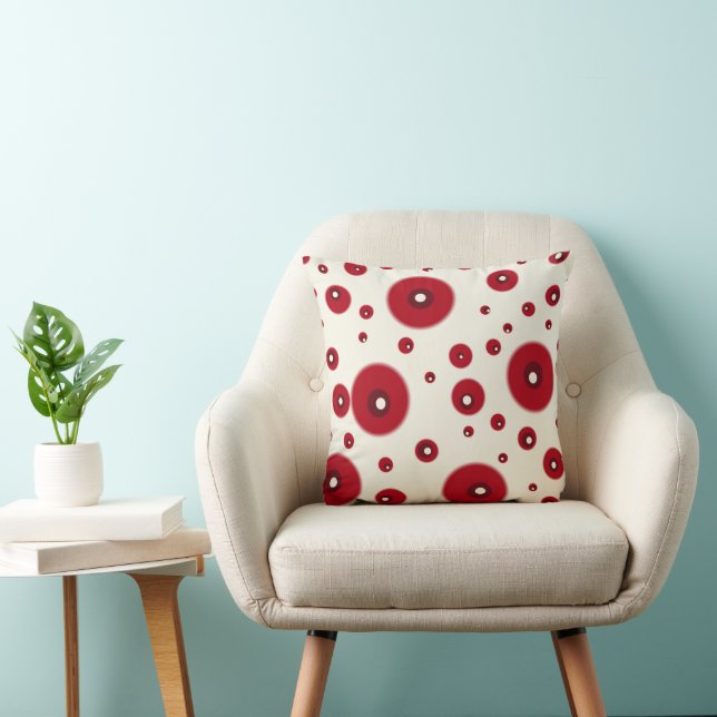 Coussin Ivory Red Dots Funky Whimsical Circle Pattern  (Chaise)