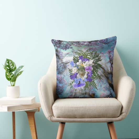 Coussin Jacaranda & Lys blanc Bouquet (Chaise)