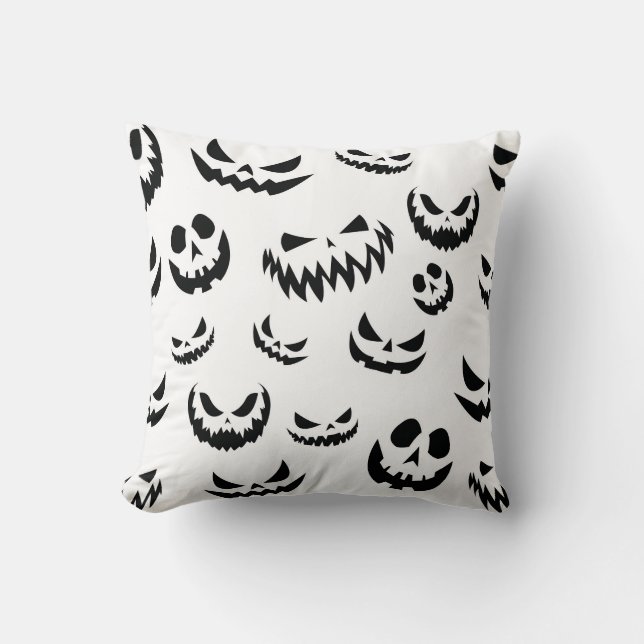 Coussin Jack-o'-lantern face Citrouille noir et blanc (Recto)