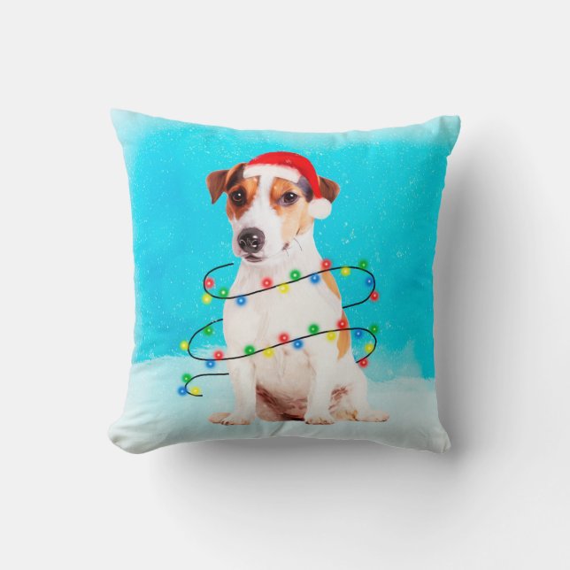 Coussin jack russell Chien Assis dans la neige avec Santa  (Recto)