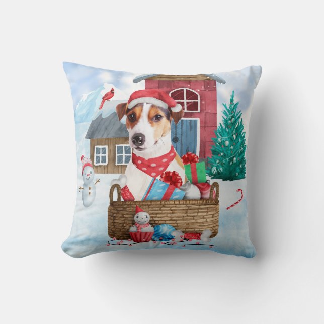 Coussin Jack Russell Chien dans la neige Maison de chien d (Recto)